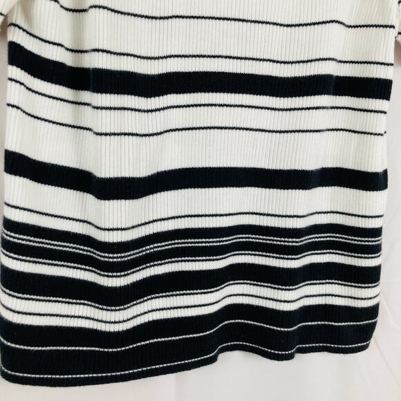 VTG Womens L White & Black Stripe Ribbed Polo Sweater Preppy 90s Old Money Retro - Picture 8 of 8